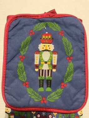 Nutcracker Holiday Oven Mitt and Pot Holder Set - Navy with Red Trim